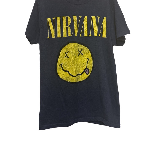 NIRVANA Tops - NIRVANA Navy Blue Tee with Yellow Graphic